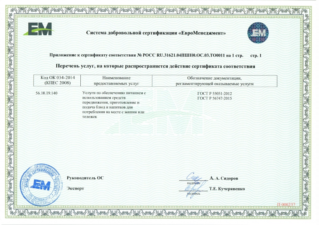 Сертификация услуг общественного питания